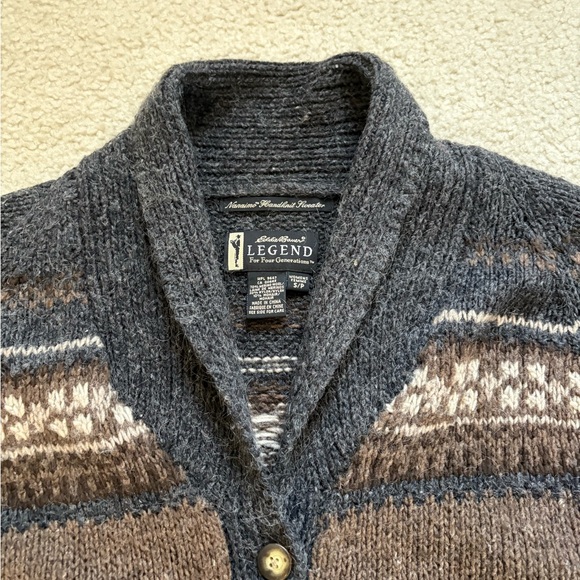 Vintage Eddie Bauer hand knit wool blend fair isle Naraimo cardigan (FLAW), sz S - Picture 2 of 10